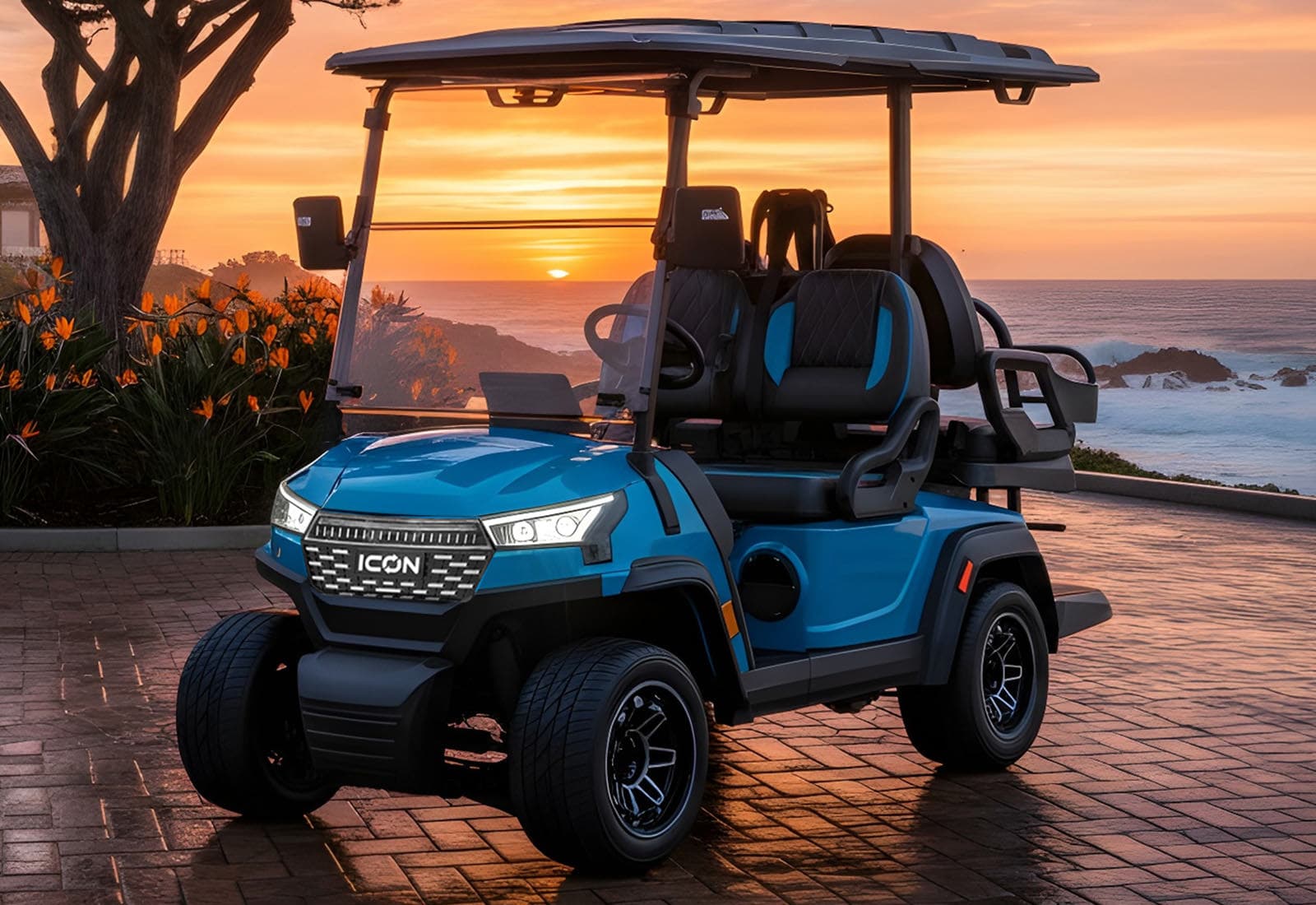 2026 ICON i40X - Electric Blue, Electric Blue, Front 3/4